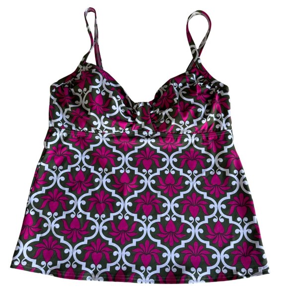 Lands End Floral Deco Tankini Top 10 Azalea Pink White Swirl Print Removable Cup - Picture 16 of 16